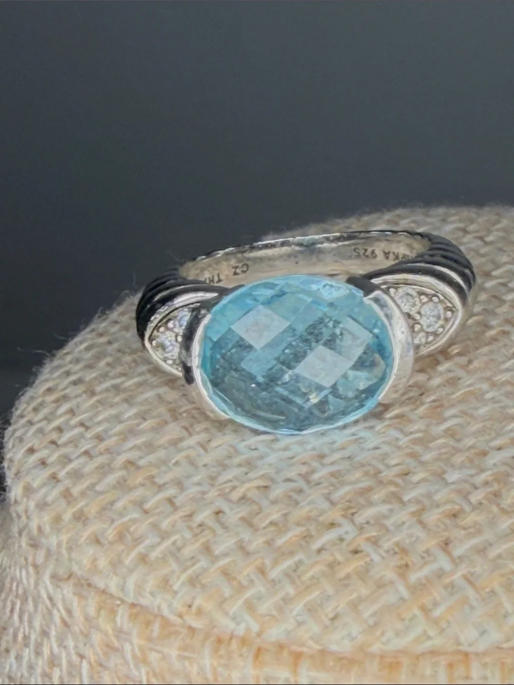Judith Ripka Blue Topaz Oval Ring in Sterling sz 7
